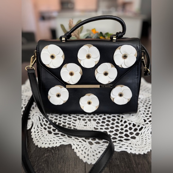 Ted Baker London Handbags - Ted Baker Black Floral Appliqué Satchel Crossbody Bag
